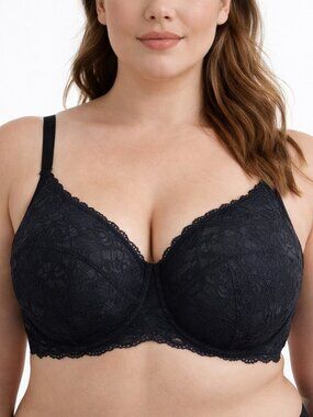 Torrid Plus Size 42D Black Lace Underwire Bra Full Coverage Molded Cup Support